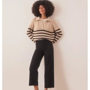 Marine Layer Bridget Crop Pants Black High Rise Wide Leg Womens